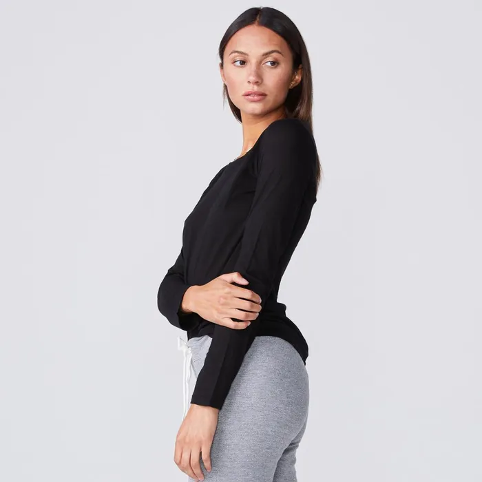 Women Long Sleeve MONROW Super Fine Jersey Fitted Long Sleeve Crew Black