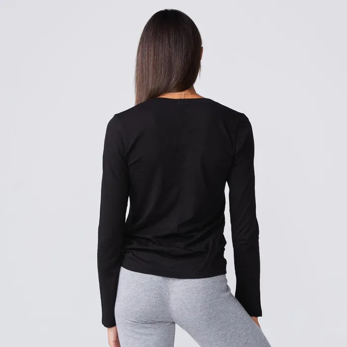 Women Long Sleeve MONROW Super Fine Jersey Fitted Long Sleeve Crew Black