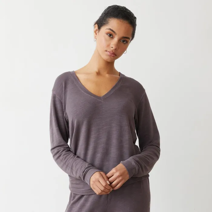 Women Long Sleeve MONROW Supersoft V Neck Long Sleeve Dusty Plum