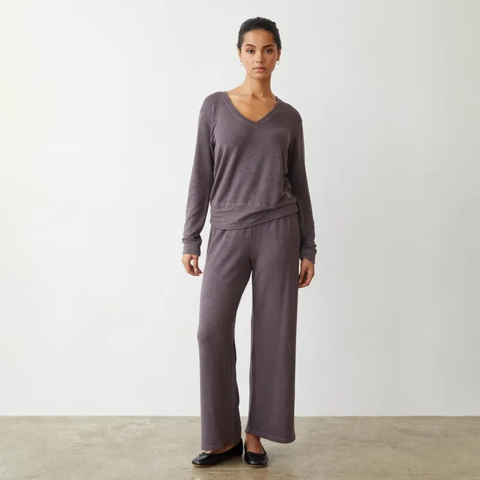 Women Long Sleeve MONROW Supersoft V Neck Long Sleeve Dusty Plum