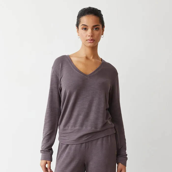 Women Long Sleeve MONROW Supersoft V Neck Long Sleeve Dusty Plum
