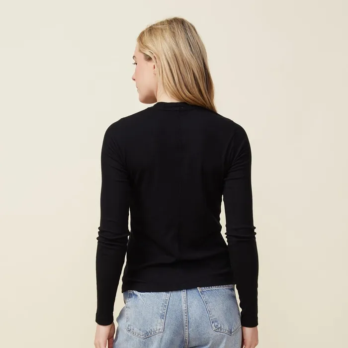 Women Long Sleeve MONROW Supima Rib Long Sleeve Crew Black