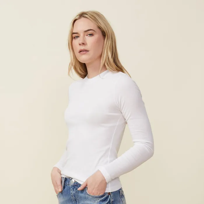 Women Long Sleeve MONROW Supima Rib Long Sleeve Crew White