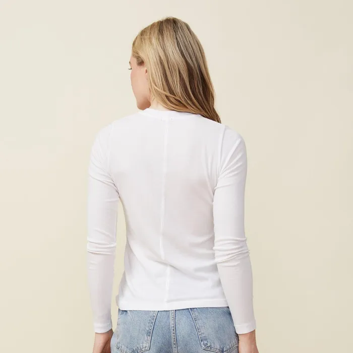 Women Long Sleeve MONROW Supima Rib Long Sleeve Crew White