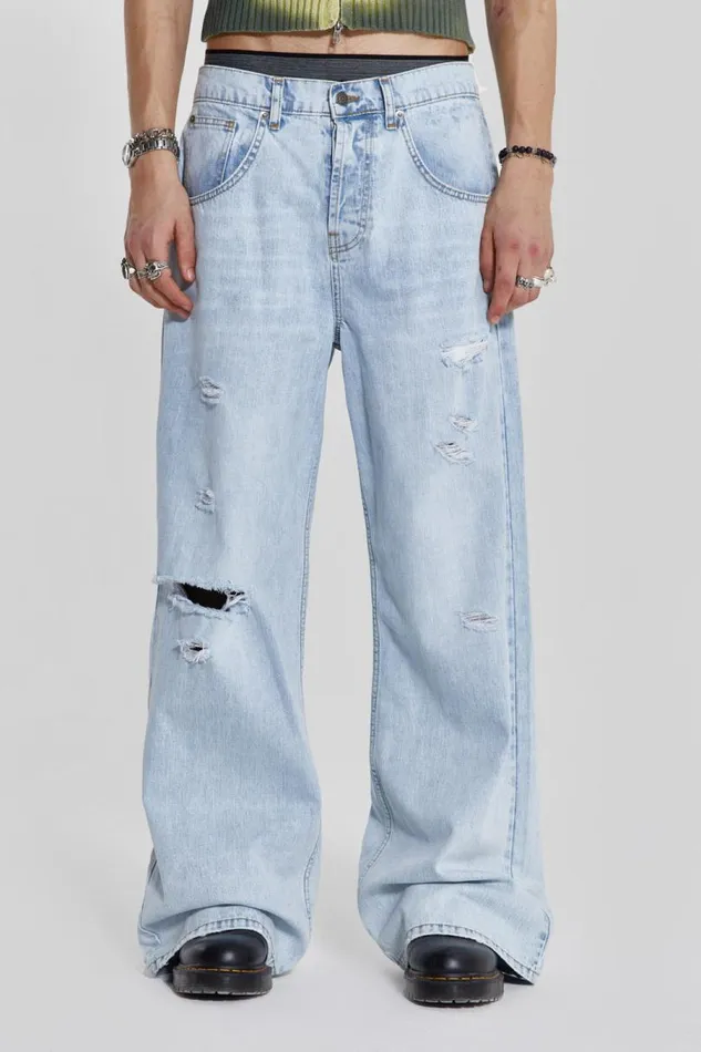 WomenMen Jaded London Colossus Jeans Bleached Blue Colossus Flare Jeans