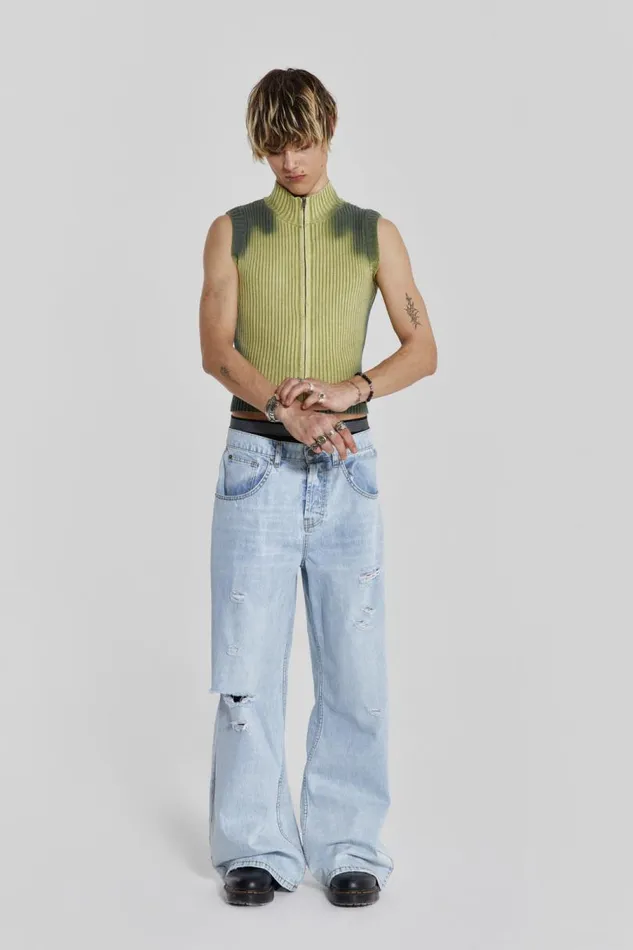 WomenMen Jaded London Colossus Jeans Bleached Blue Colossus Flare Jeans