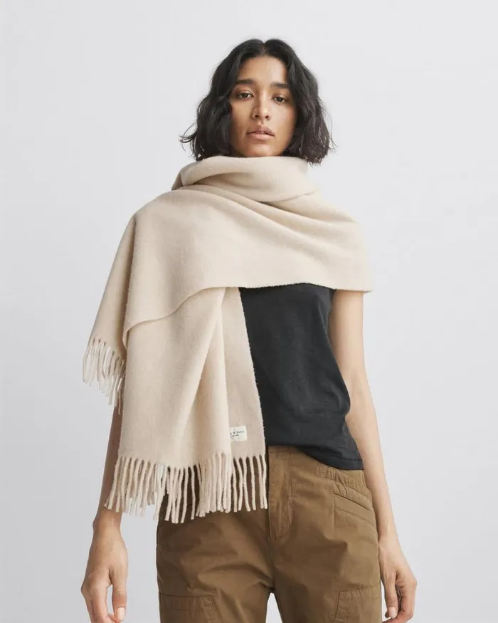 WomenMen Scarves 038 Ponchos Rag 038 Bone Addison Recycled Wool Scarf Oatmeal