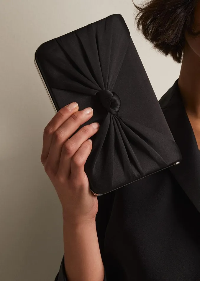Women Phase Eight Bags and Clutches Black Satin Clutch Bag Black