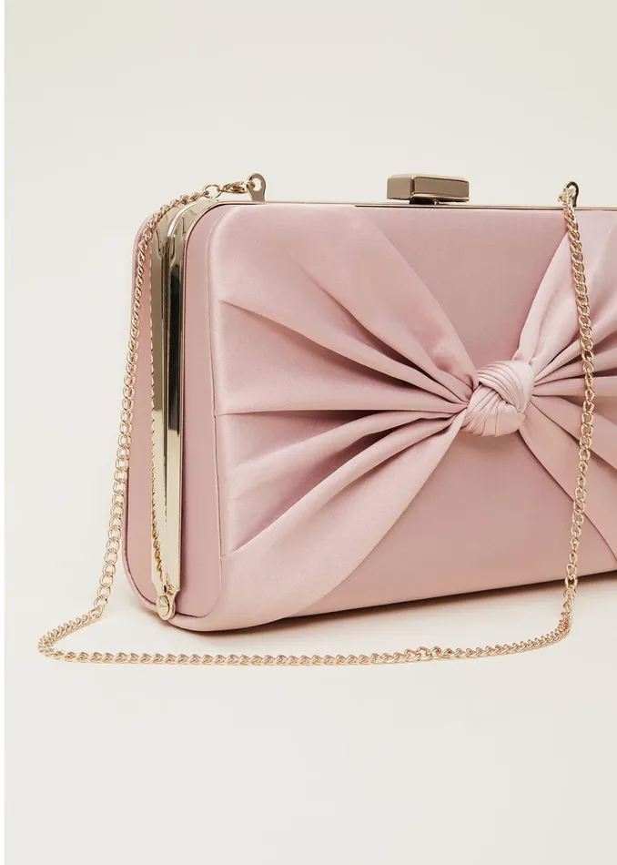 Women Phase Eight Bags and Clutches Light Pink Satin Clutch Box Antique Rose