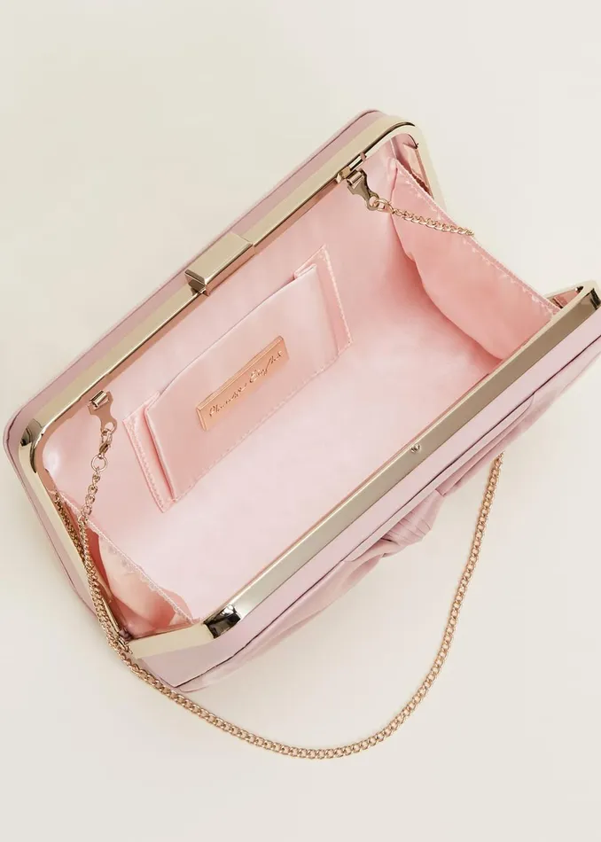 Women Phase Eight Bags and Clutches Light Pink Satin Clutch Box Antique Rose