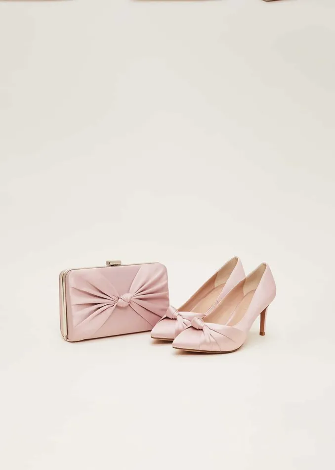 Women Phase Eight Bags and Clutches Light Pink Satin Clutch Box Antique Rose