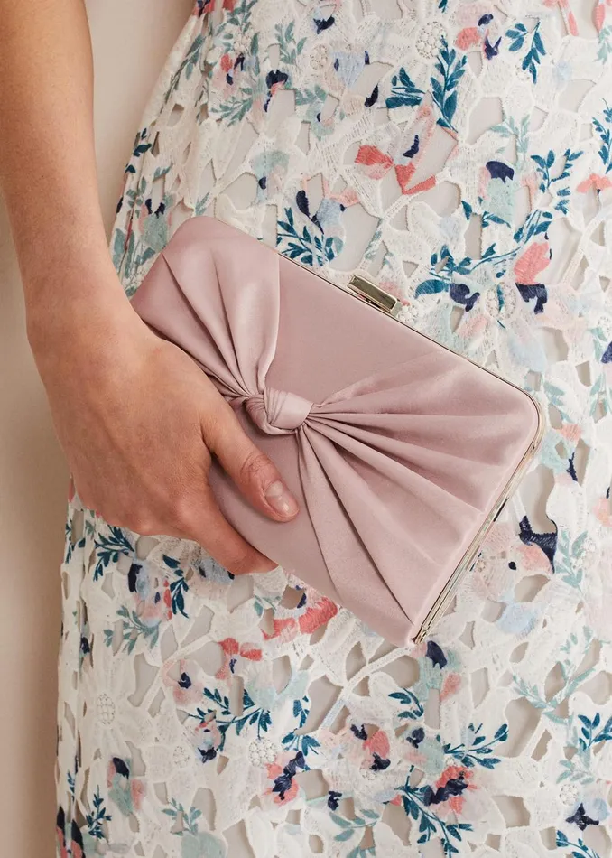 Women Phase Eight Bags and Clutches Light Pink Satin Clutch Box Antique Rose