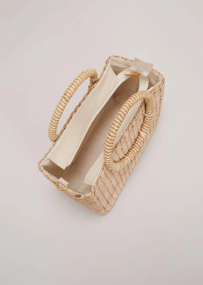 Women Phase Eight Bags and Clutches Mini Straw Tote Bag Neutral