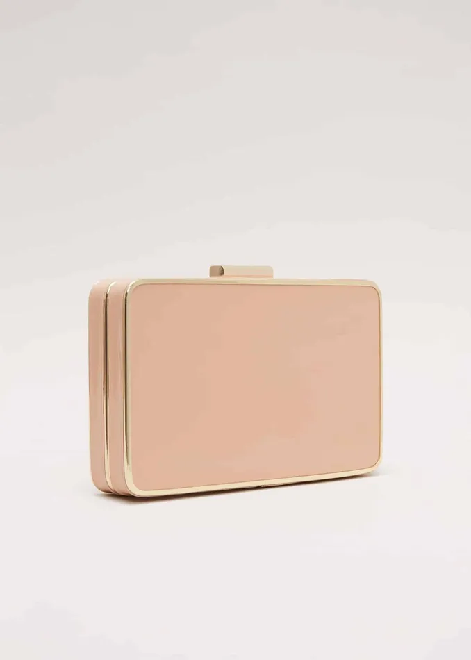 Women Phase Eight Bags and Clutches Patent Box Clutch Pale Pink