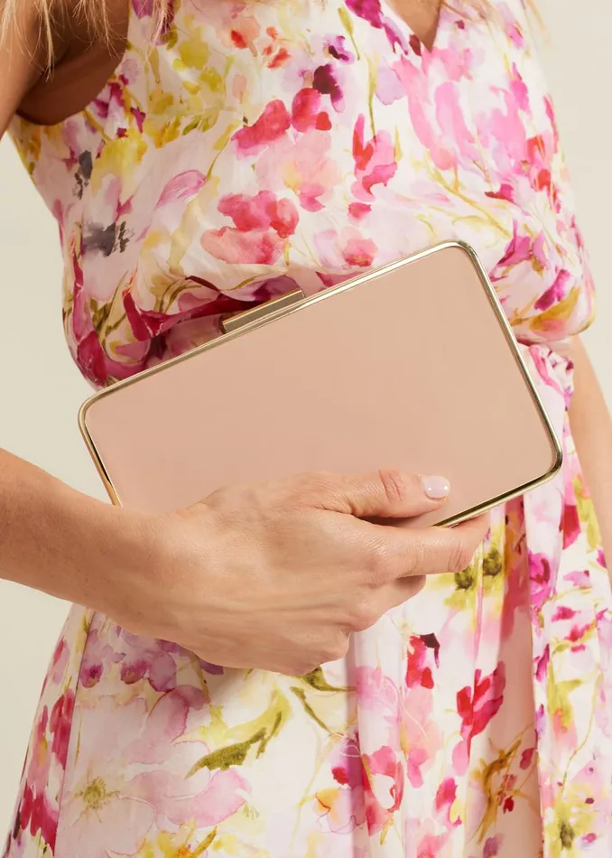 Women Phase Eight Bags and Clutches Patent Box Clutch Pale Pink