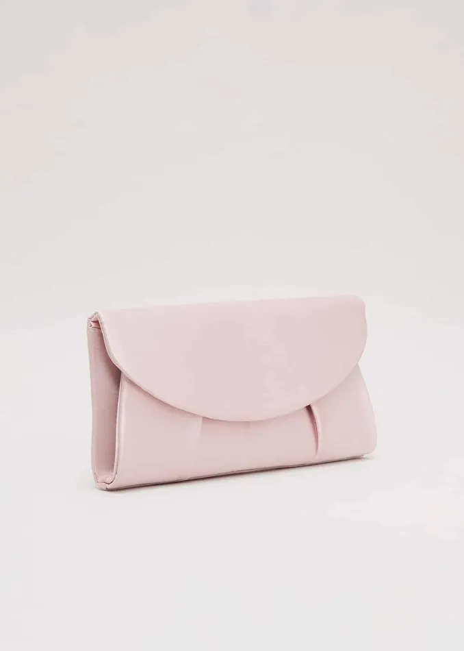 Women Phase Eight Bags and Clutches Pleat Satin Clutch Bag Pale Pink