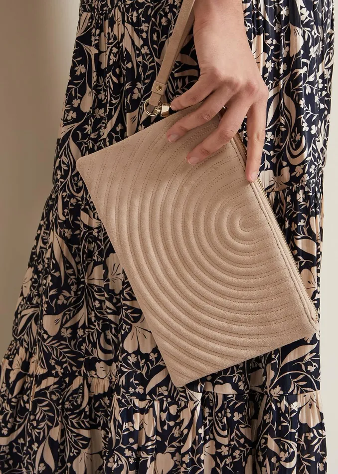 Women Phase Eight Bags and Clutches Stitch Detail Clutch Bag Neutral