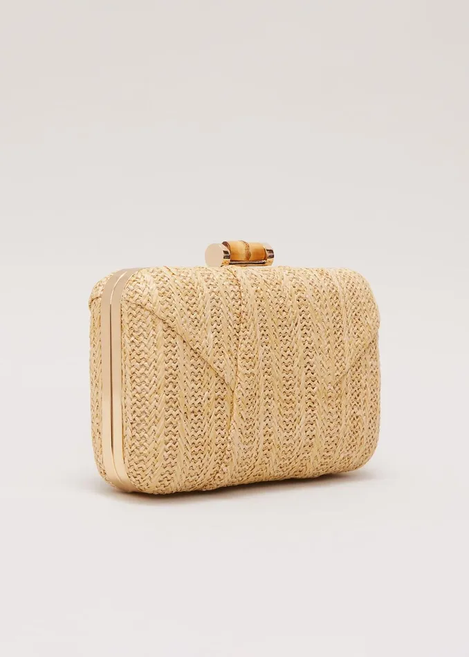 Women Phase Eight Bags and Clutches Stuctured Raffia Clutch Bag Neutral
