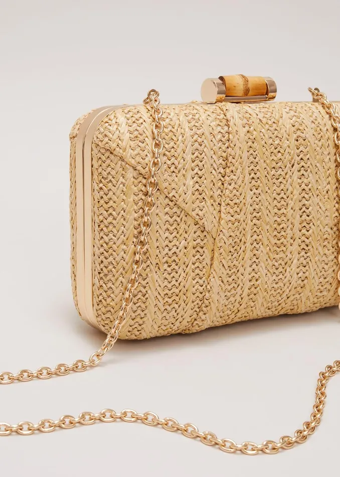 Women Phase Eight Bags and Clutches Stuctured Raffia Clutch Bag Neutral