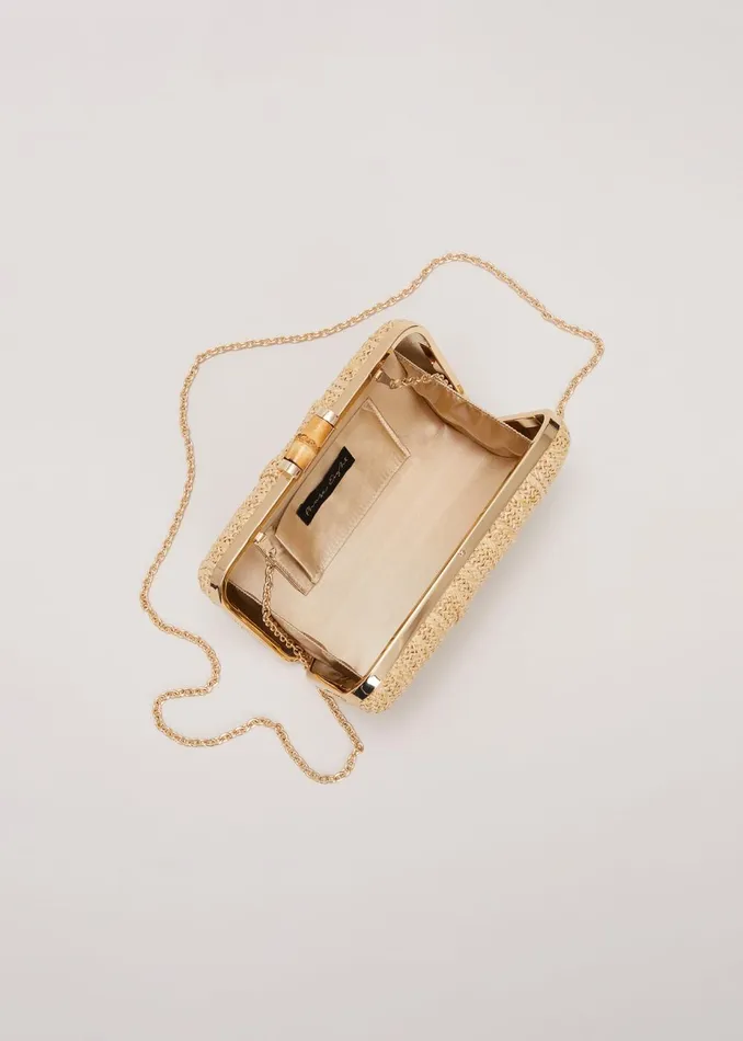 Women Phase Eight Bags and Clutches Stuctured Raffia Clutch Bag Neutral