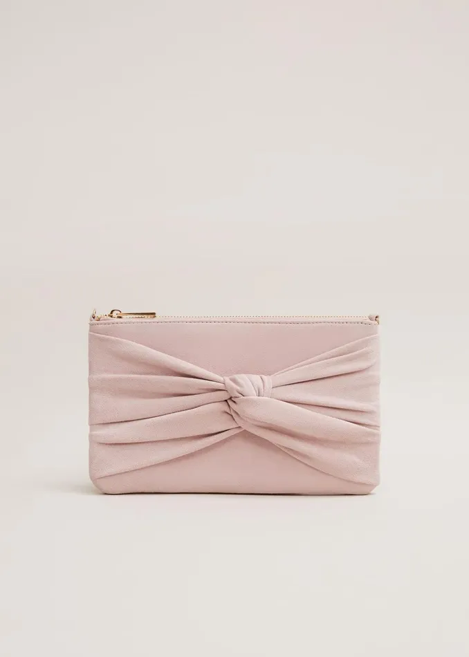Women Phase Eight Bags and Clutches Suede Twist Front Clutch Bag Pale Pink