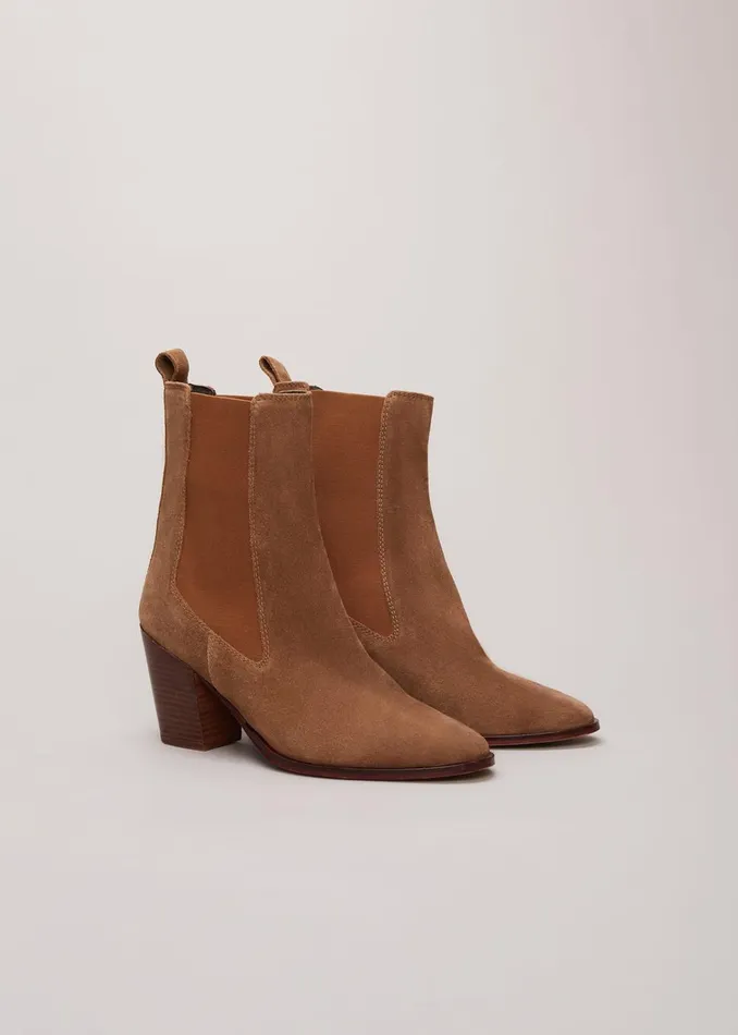 Women Phase Eight Boots Brown Suede Cowboy Boots Tan