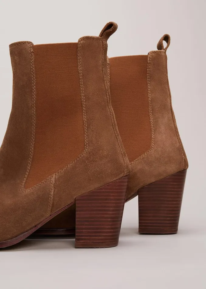 Women Phase Eight Boots Brown Suede Cowboy Boots Tan