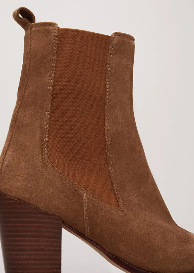 Women Phase Eight Boots Brown Suede Cowboy Boots Tan