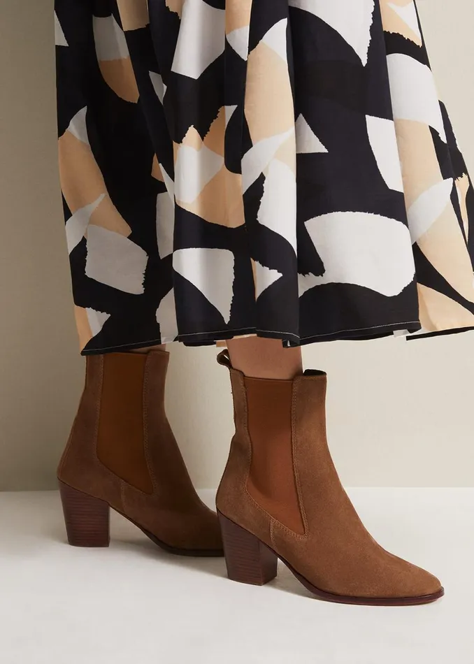 Women Phase Eight Boots Brown Suede Cowboy Boots Tan