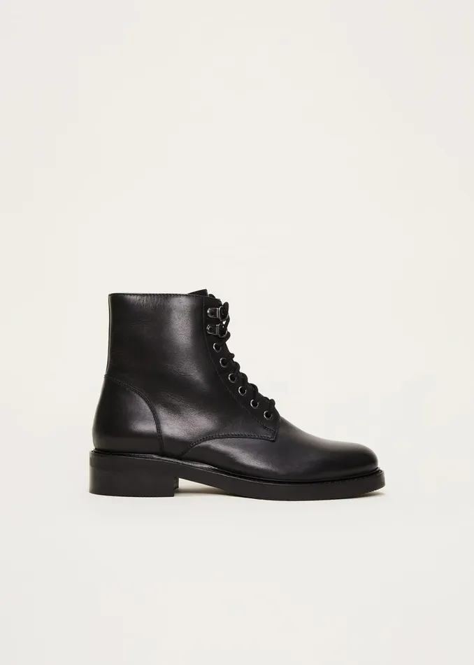 Women Phase Eight Boots Lace Up Leather Flat Boots Black