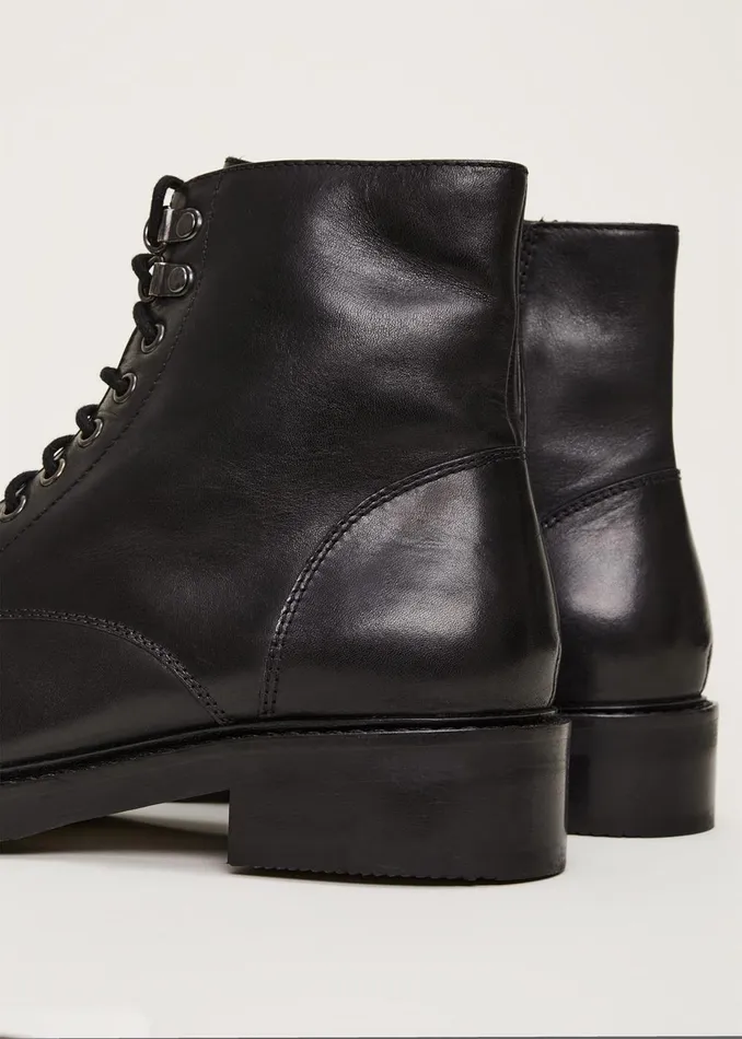Women Phase Eight Boots Lace Up Leather Flat Boots Black