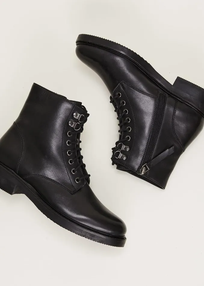 Women Phase Eight Boots Lace Up Leather Flat Boots Black