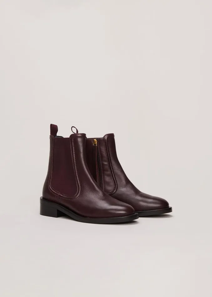 Women Phase Eight Boots Leather Ankle Boots Burgundy