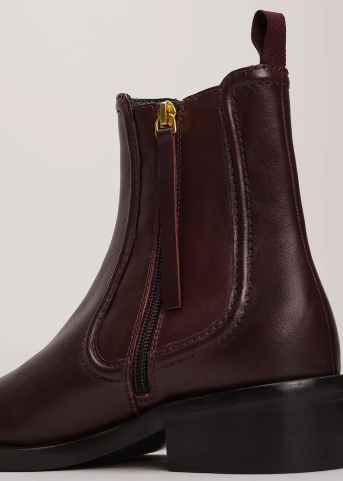 Women Phase Eight Boots Leather Ankle Boots Burgundy