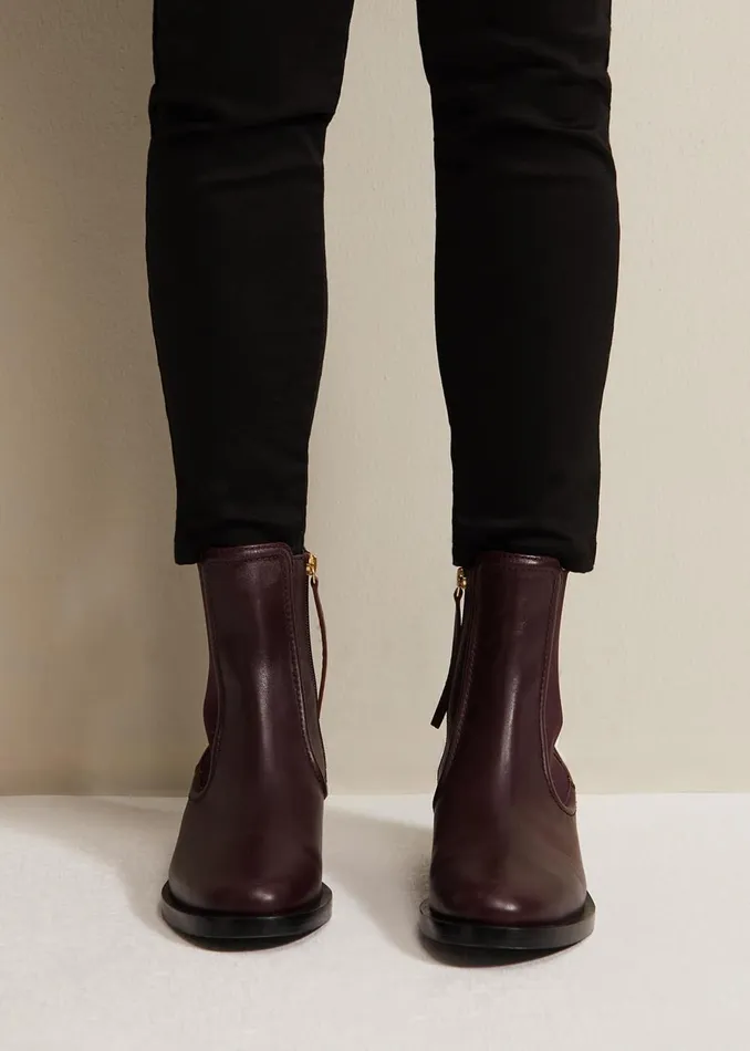 Women Phase Eight Boots Leather Ankle Boots Burgundy