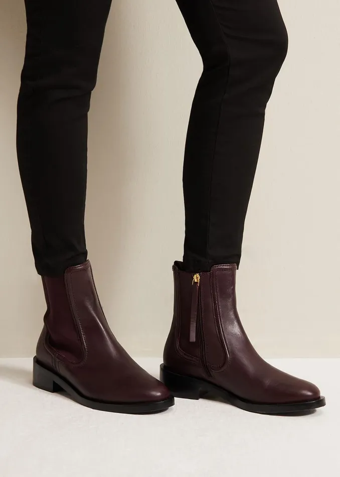 Women Phase Eight Boots Leather Ankle Boots Burgundy