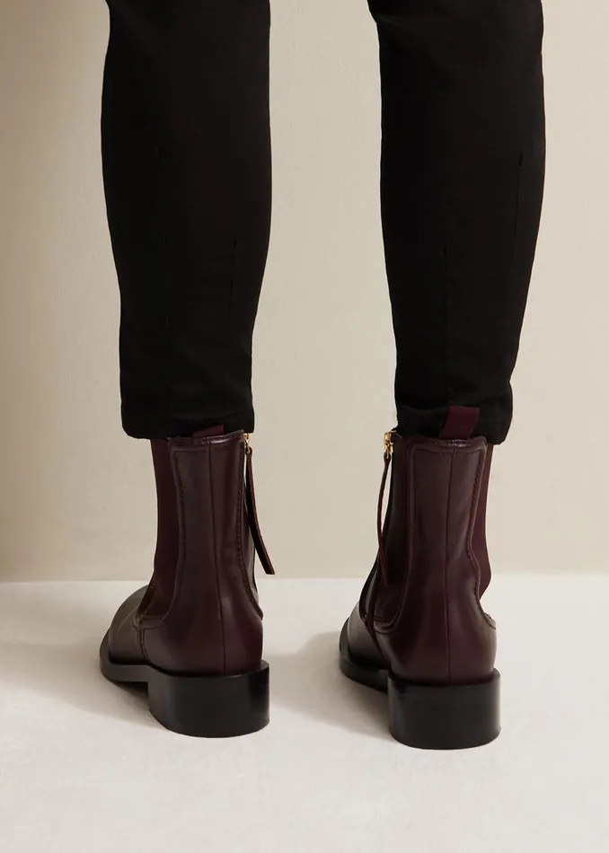 Women Phase Eight Boots Leather Ankle Boots Burgundy