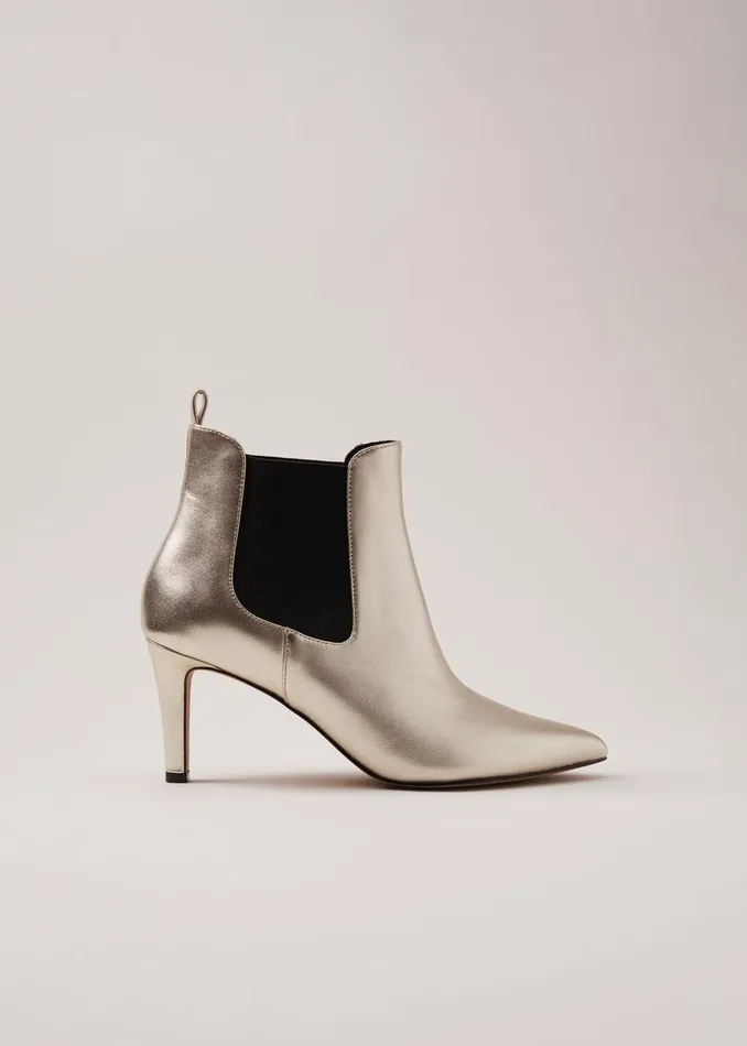 Women Phase Eight Boots Leather Metallic Ankle Boots Gold