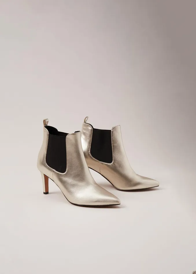 Women Phase Eight Boots Leather Metallic Ankle Boots Gold