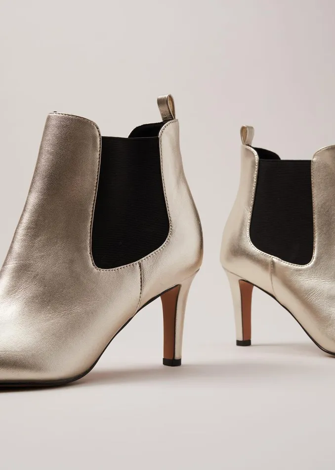 Women Phase Eight Boots Leather Metallic Ankle Boots Gold