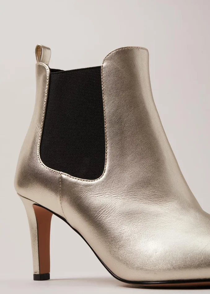 Women Phase Eight Boots Leather Metallic Ankle Boots Gold