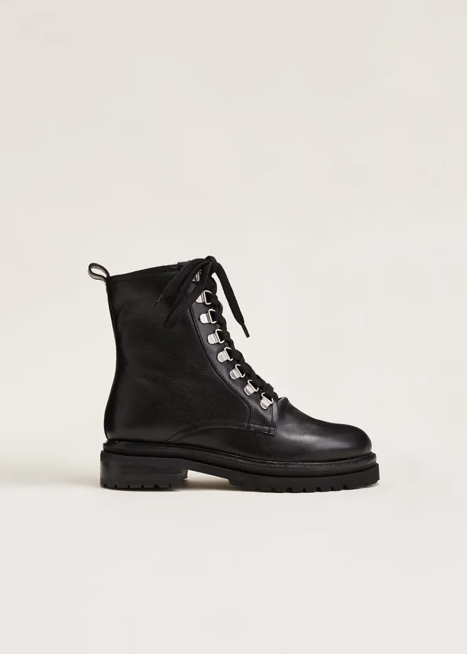 Women Phase Eight Boots Meladie Black Leather Lace Up Ankle Boots Black