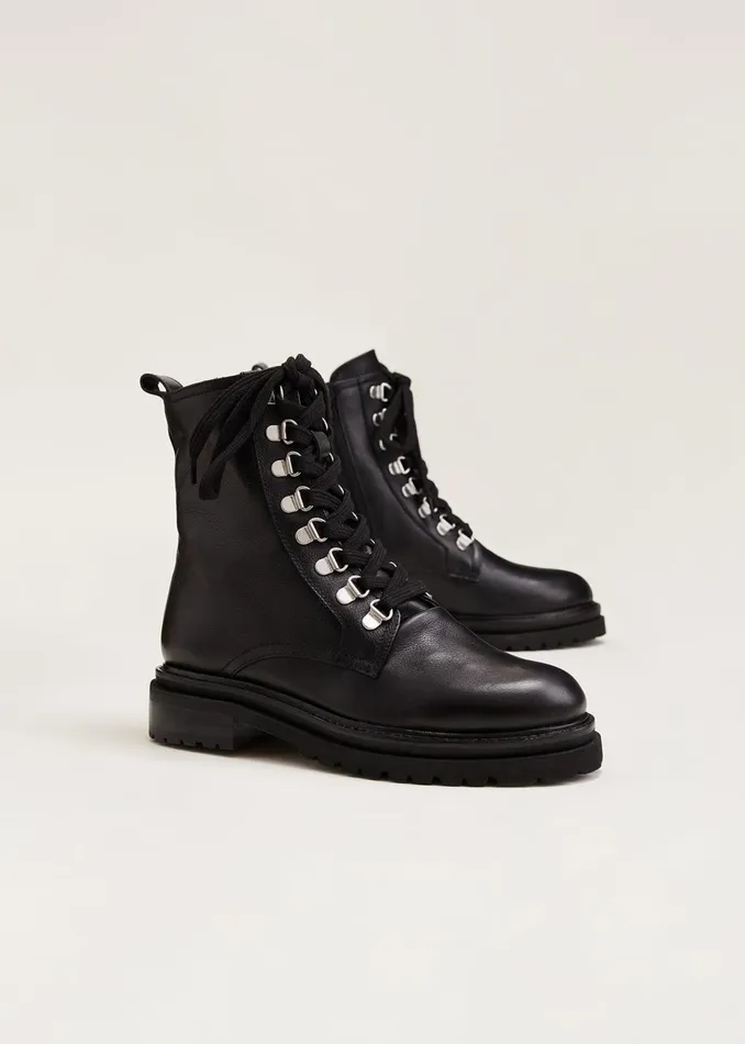 Women Phase Eight Boots Meladie Black Leather Lace Up Ankle Boots Black