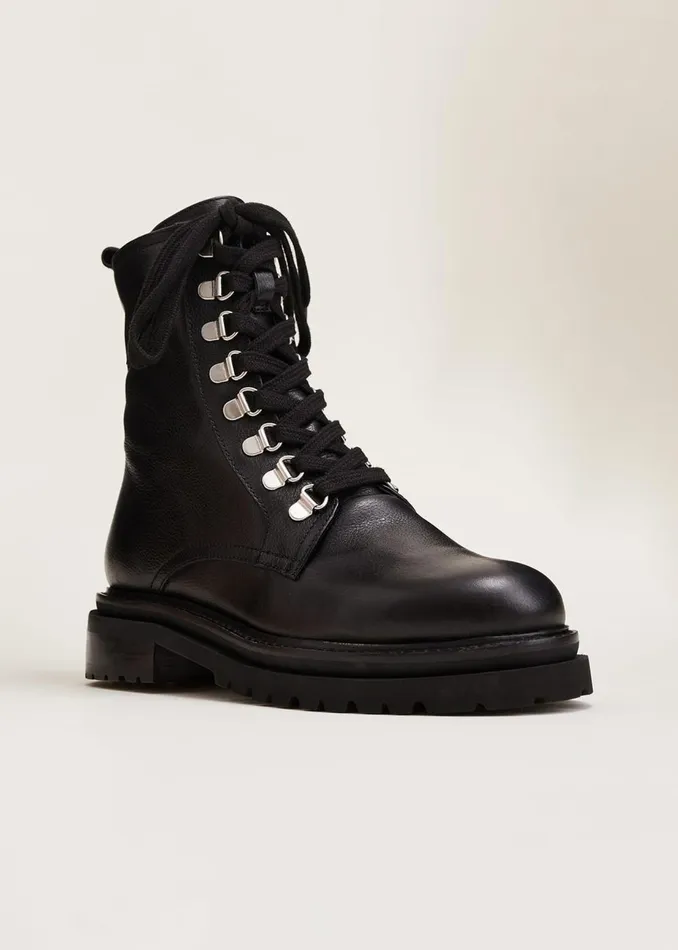 Women Phase Eight Boots Meladie Black Leather Lace Up Ankle Boots Black