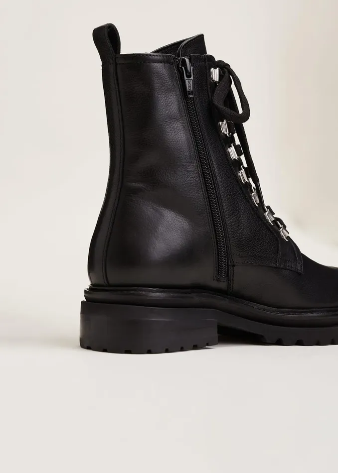Women Phase Eight Boots Meladie Black Leather Lace Up Ankle Boots Black