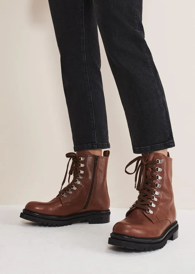 Women Phase Eight Boots Meladie Leather Lace Up Boot Brown