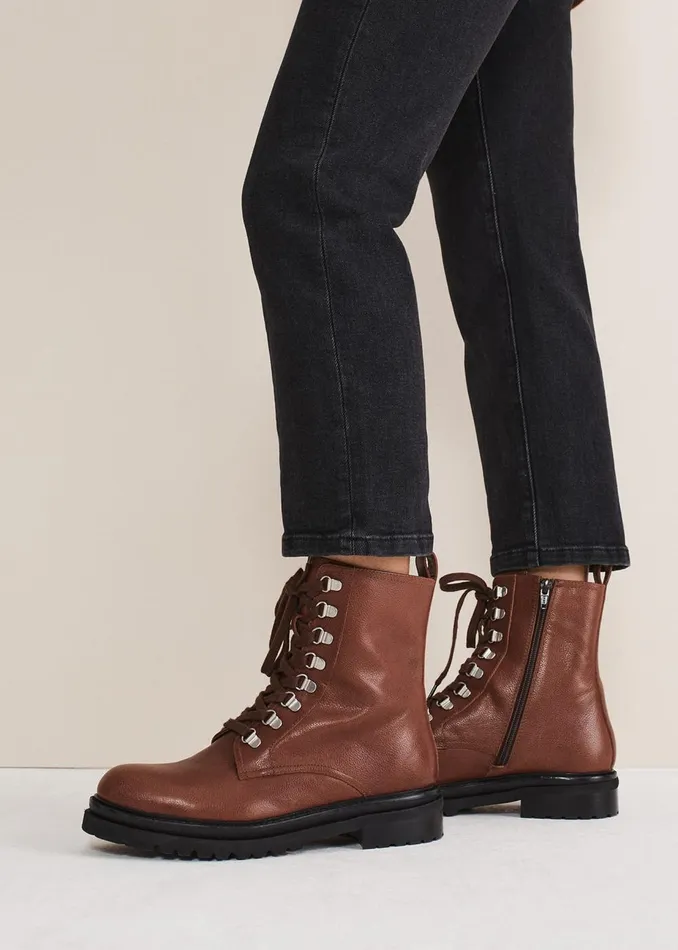 Women Phase Eight Boots Meladie Leather Lace Up Boot Brown