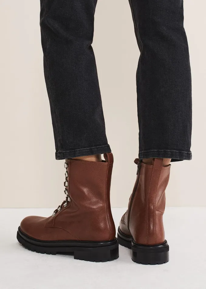 Women Phase Eight Boots Meladie Leather Lace Up Boot Brown
