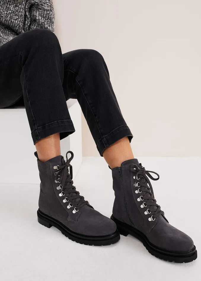 Women Phase Eight Boots Meladie Suede Lace Up Hiker Boot Grey