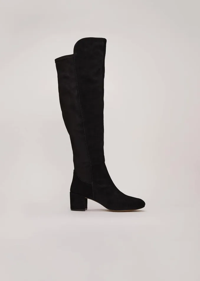 Women Phase Eight Boots Milly Black Leather Knee High Boots Black